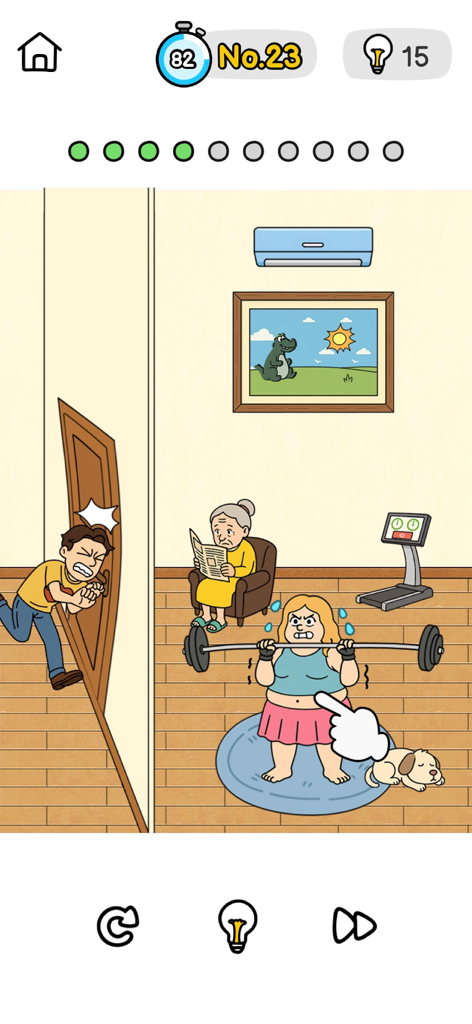 Brain Out 3 - Brain Out 3のおかしな脳トレレベルでウェイトリフティングをする女性