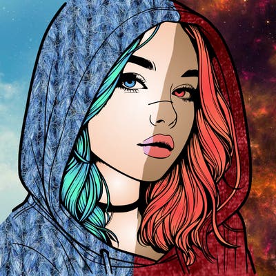 realistic girl with hood on