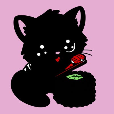 kitten playing with sushi