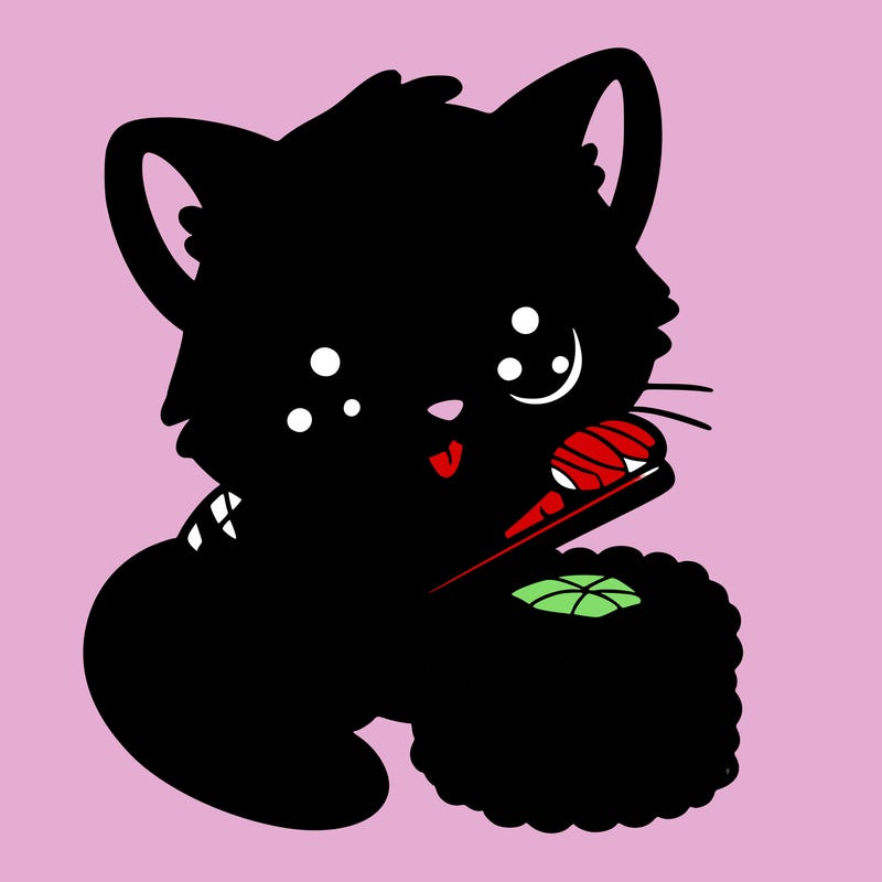 kitten playing with sushi