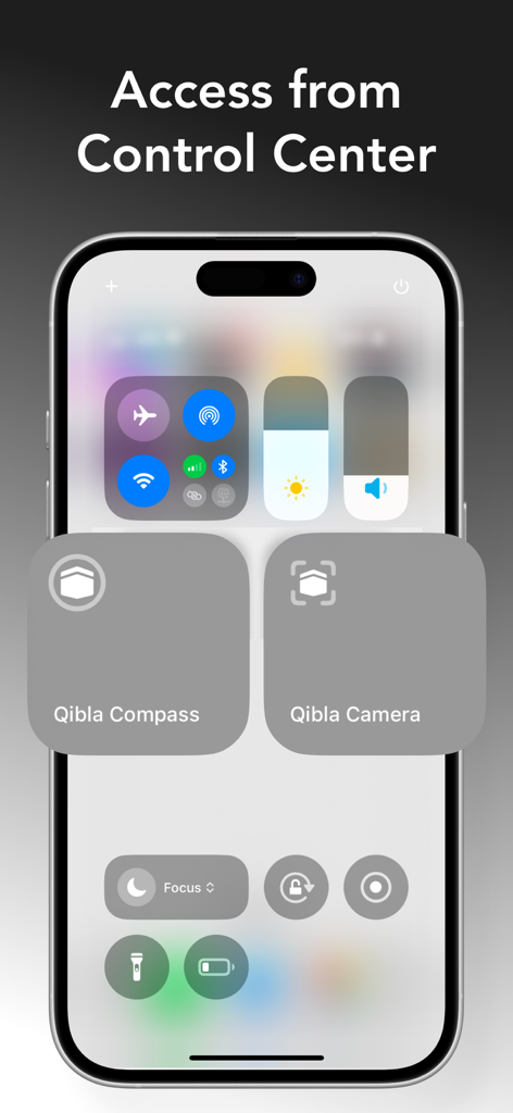 Qibla Compass | بوصلة القبلة - Accesso rapido a Bussola Qibla e Fotocamera Qibla dal Centro di Controllo dell'iPhone