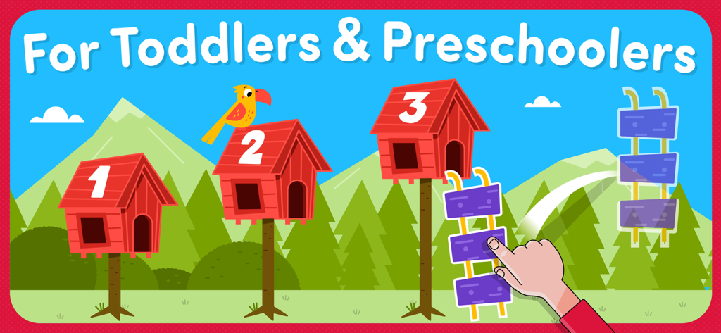 123 Toddler games for 2 3 year - Toddler educational game screen showing numbered birdhouses and interactive matching activity in a forest