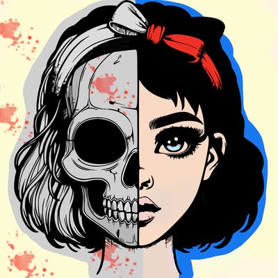 realistic girl with half skull mask