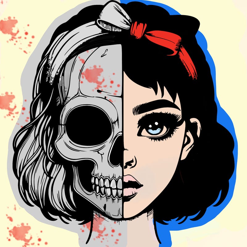 realistic girl with half skull mask