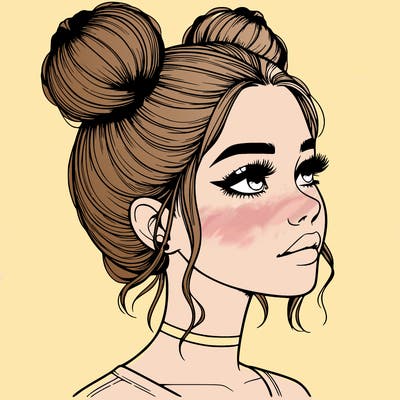 realistic girl with buns on the top of her head