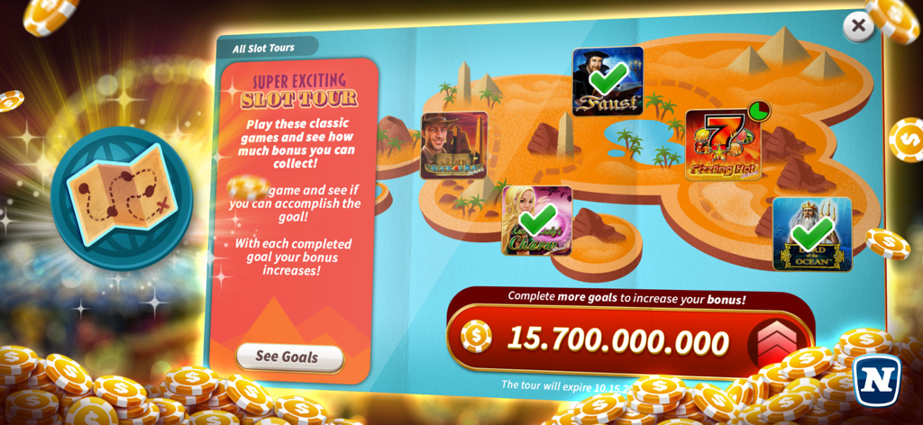 Slotpark Casino Slots Online - クラシックなスロットゲームとボーナス報酬が登場するSlotpark Casino Slot Tour進行マップ