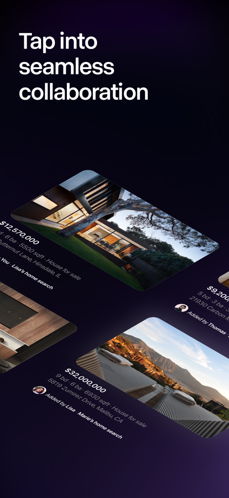 Luxury Presence (Copilot) - High-end real estate listings displayed on a collaborative board with property details and agent notes.