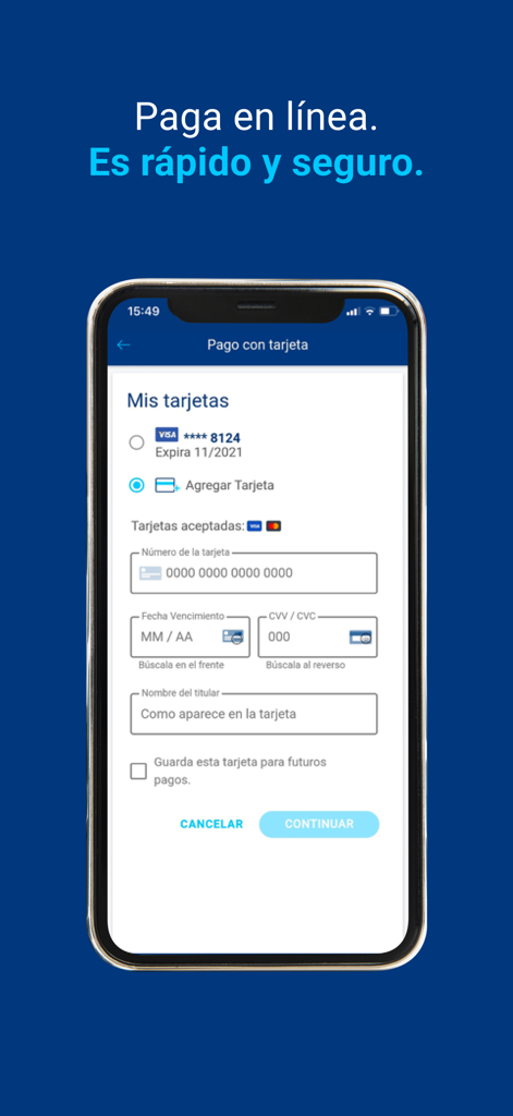 Mi Tigo Panamá - Secure online credit card payment screen within the Mi Tigo Panama mobile app.