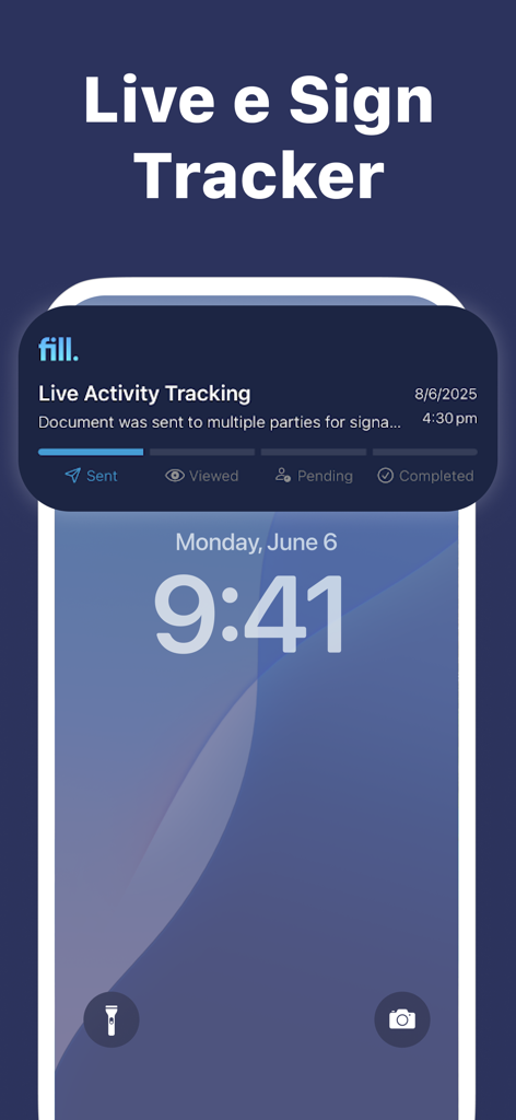 Notifica di tracciamento firma in tempo reale sulla schermata di blocco di un telefono cellulare che mostra gli aggiornamenti dello stato del documento