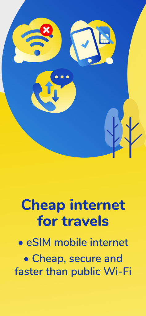 MoreMins app screenshot promoting cheap eSIM mobile internet for international travel