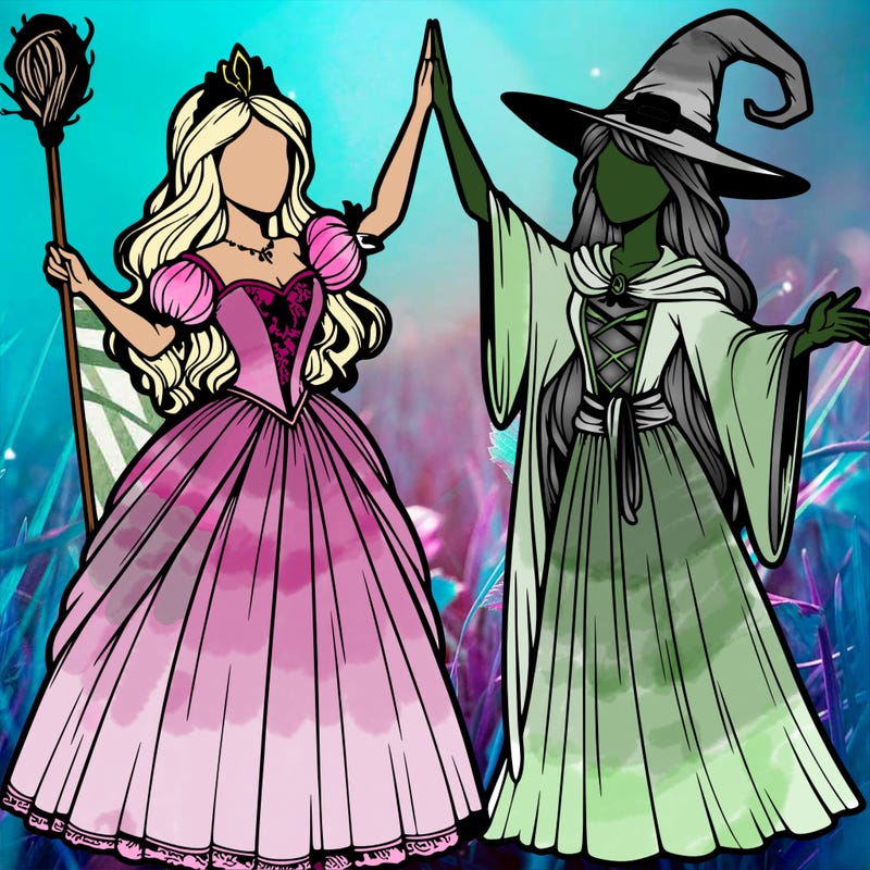 detailed realistic split of a princess and a witch
