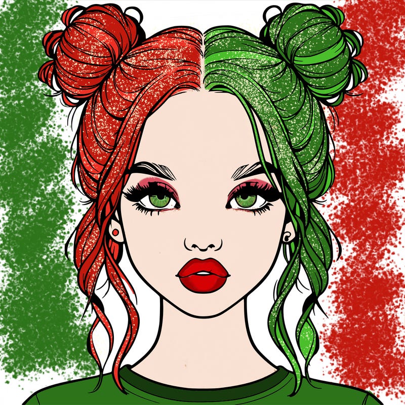 realistic girl with two buns in hair and lips