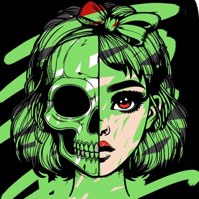 realistic girl with half skull mask