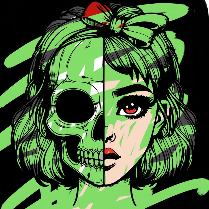 realistic girl with half skull mask