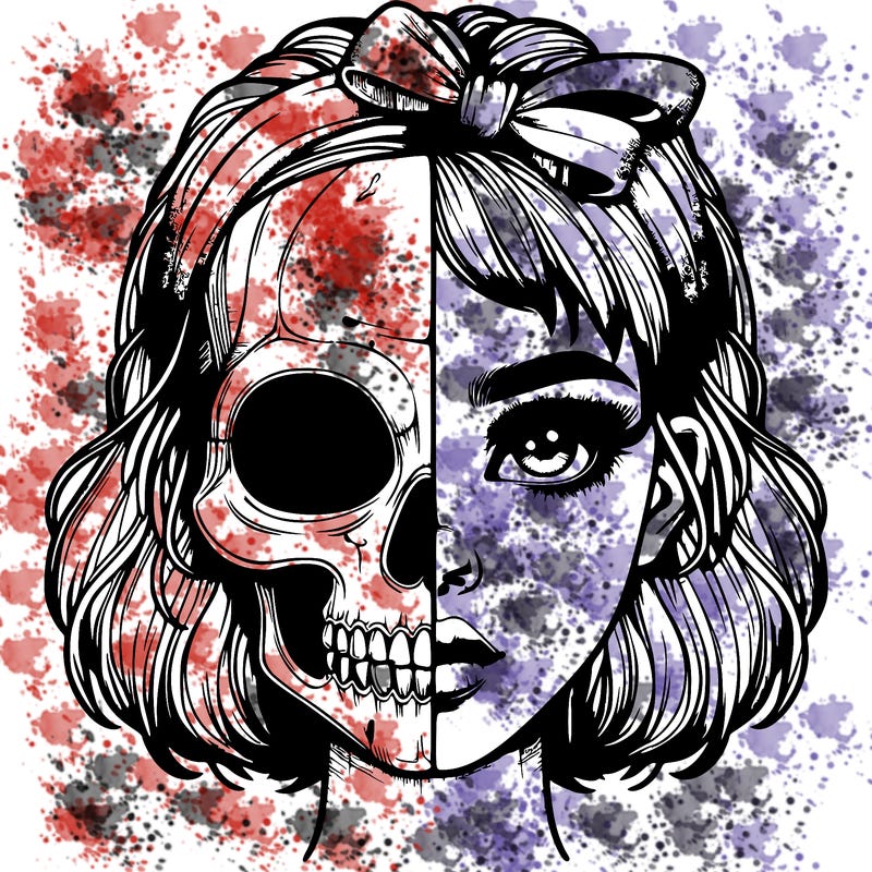 realistic girl with half skull mask