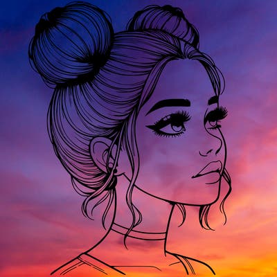 realistic girl with buns on the top of her head