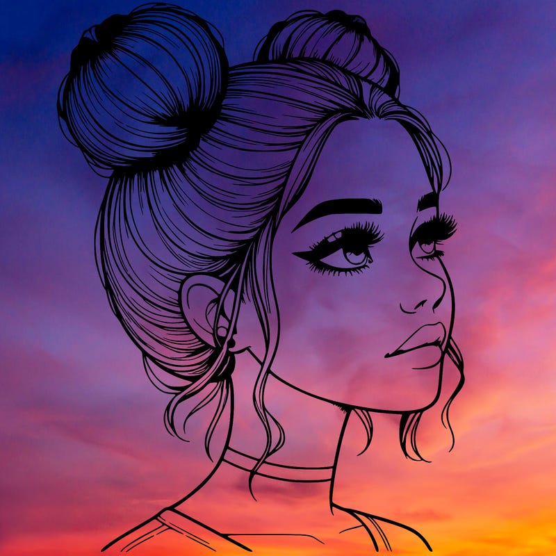 realistic girl with buns on the top of her head