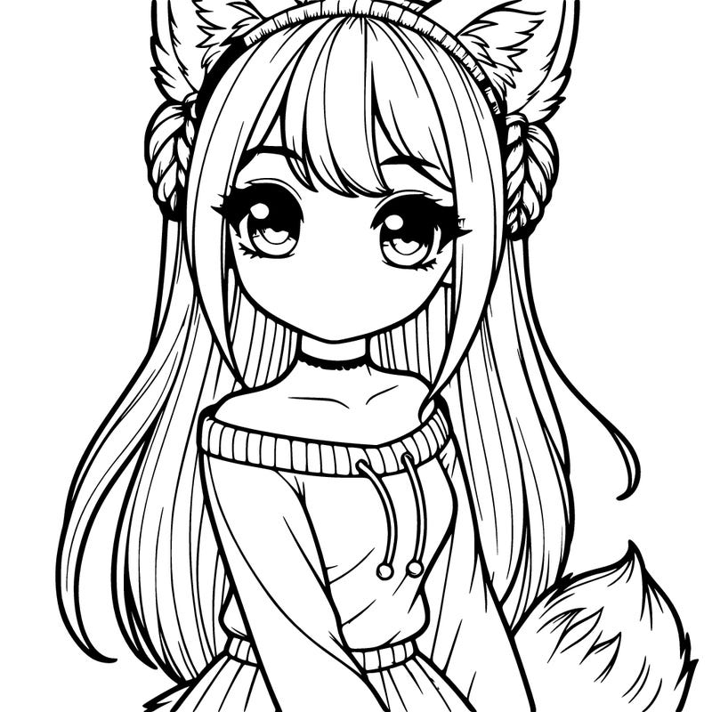 realistic girl with fox ears and tail