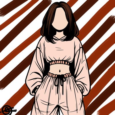 realistic girl faceless with baggy pants and a crop top