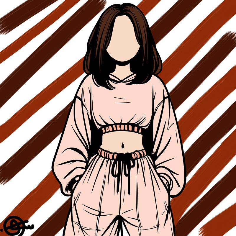 realistic girl faceless with baggy pants and a crop top