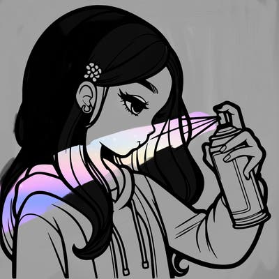 a realistic girl spray painting