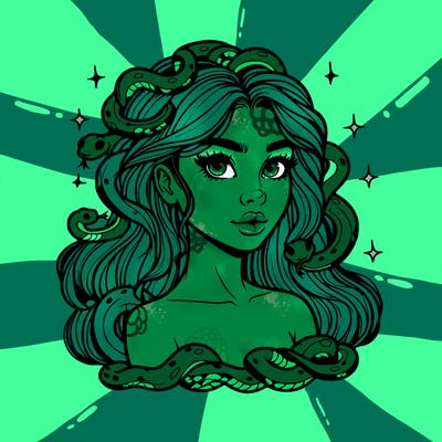 realistic girl with snakes as hair