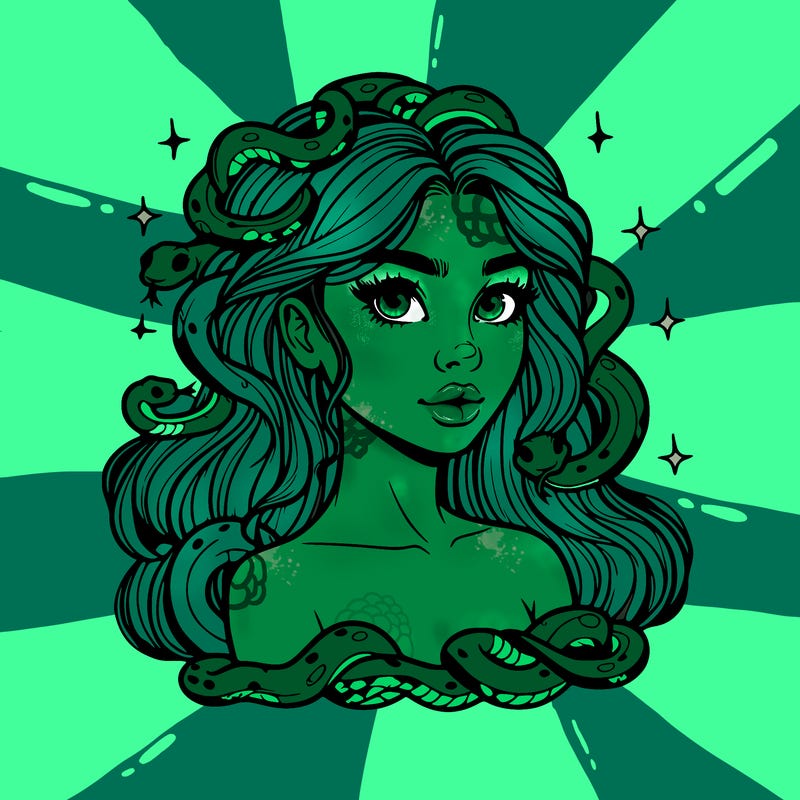 realistic girl with snakes as hair