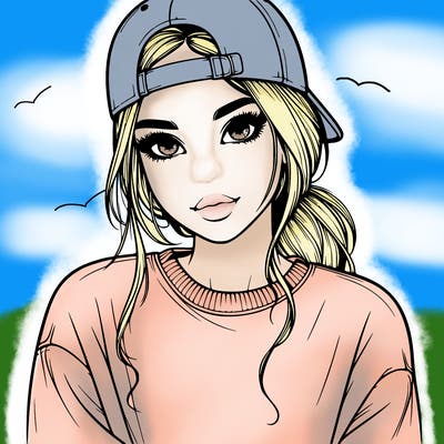 beautiful realistic girl with backwards baseball cap and a sweat shirt