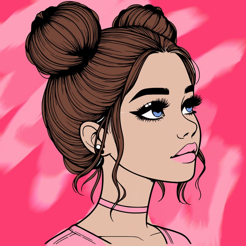 realistic girl with buns on the top of her head