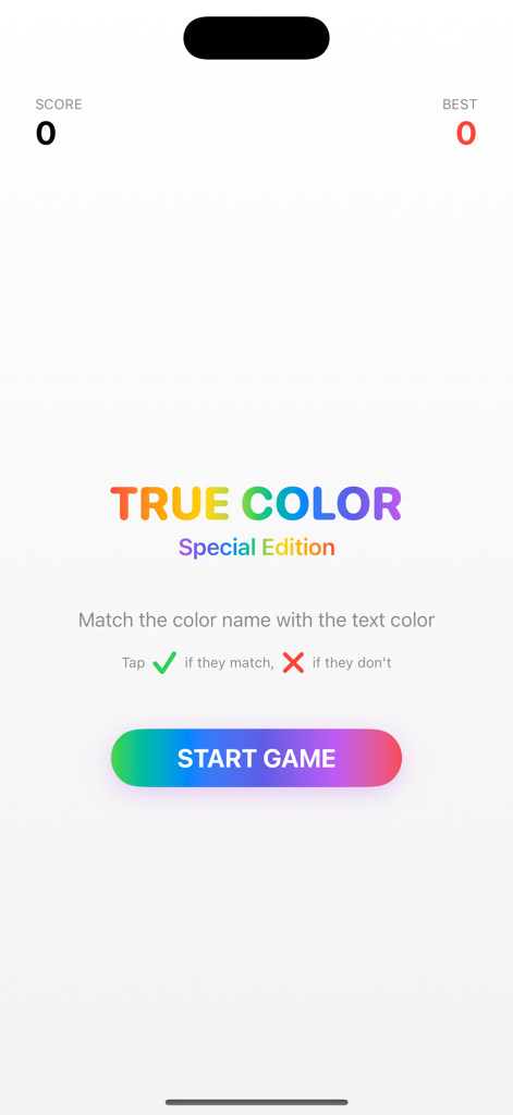 True Color - Special Edition - True Color Special Edition menu screen showing the start button and color matching instructions.