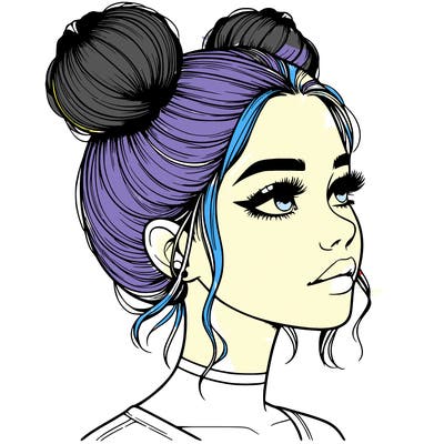 realistic girl with buns on the top of her head
