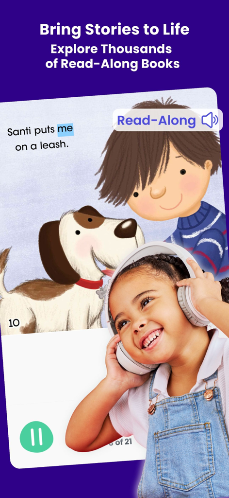 Curioso: Kids' Online Learning - A young girl smiling while listening to a read-along story on the Curioso app