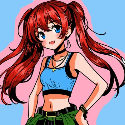 anime girl wearing crop top