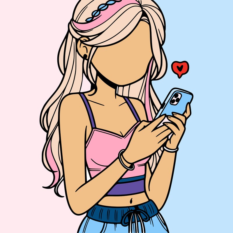 girl with crop top texting on her phone