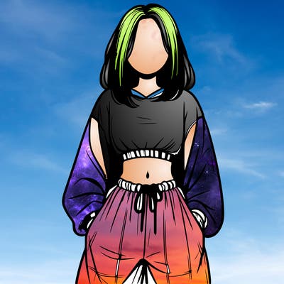 realistic girl faceless with baggy pants and a crop top