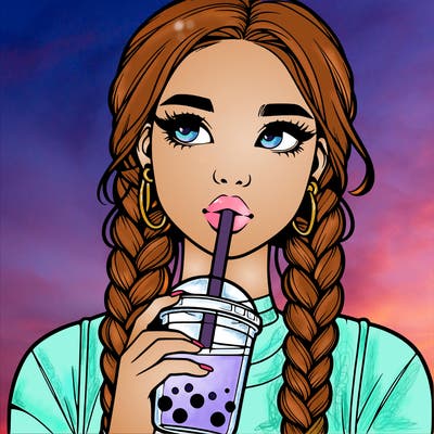 realistic girl with braided hair drinking boba