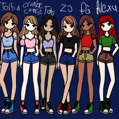 a group of girls wearing crop tops and shorts