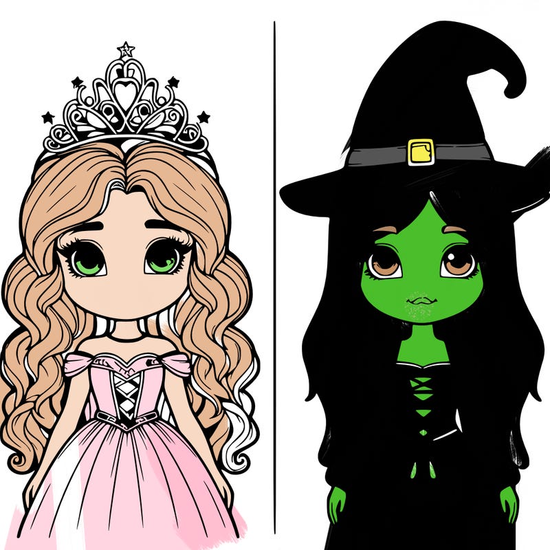 two realistic girls one princess one witch