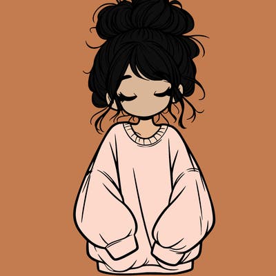 girl with baggy sweatshirt and messy bun