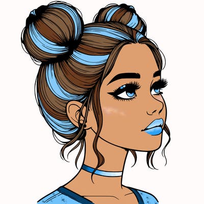 realistic girl with buns on the top of her head