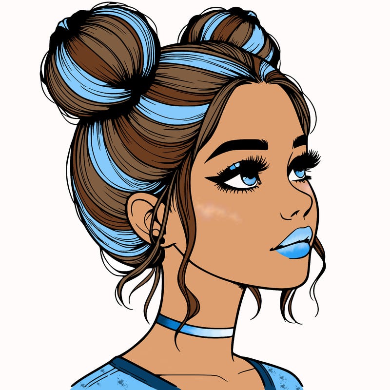realistic girl with buns on the top of her head