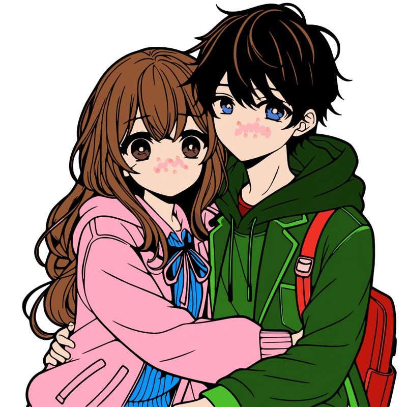 anime girl and boy hugging