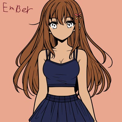 a teen anima girl with long hair and a crop top and skirt