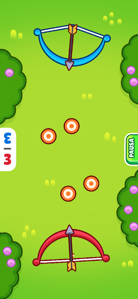 2 Player Games - Pastimes - Dos jugadores compitiendo en un mini-juego de tiro con arco con arcos y flechas en un solo dispositivo.