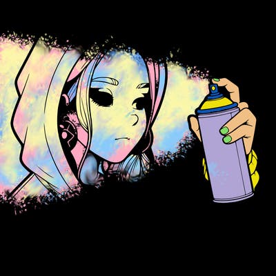 a realistic girl, spray painting