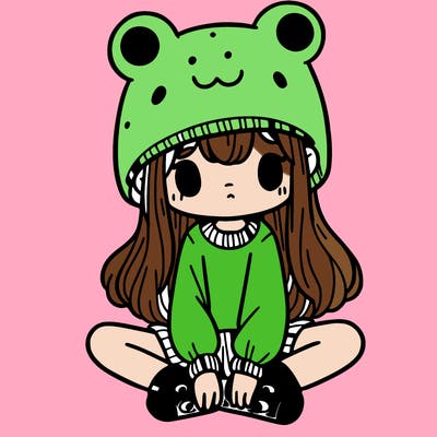 a girl wearing a frog hat and some frog socks