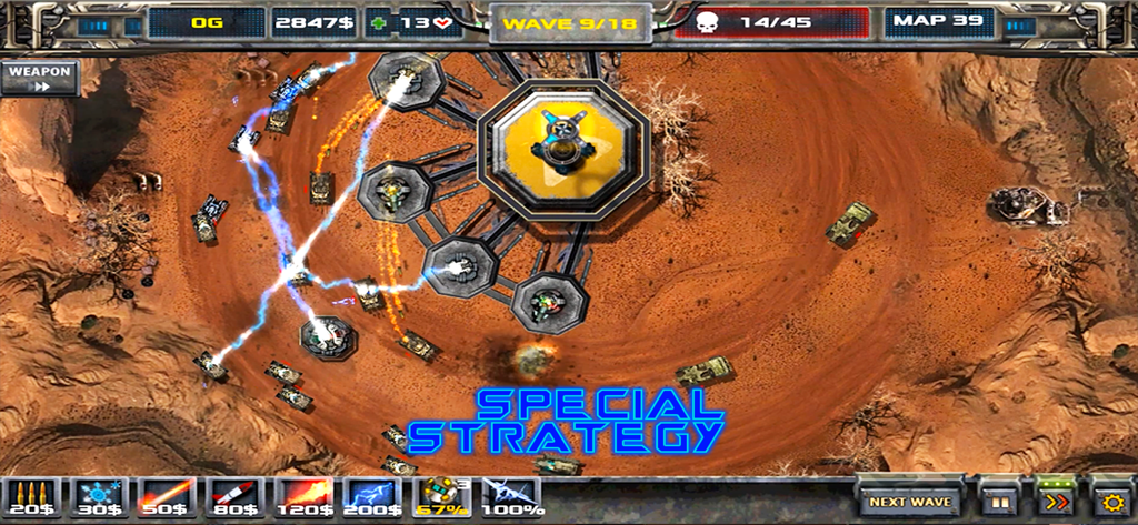 Defense Legend 2 - Defense Legend 2 gameplay showing tower defense strategy in a desert combat map