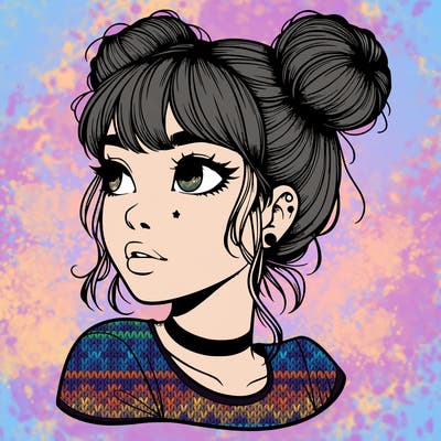 realistic girl with spacebuns