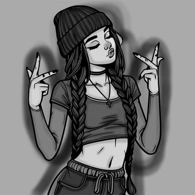 realistic teenage girl with braids and a beanie and crop top doing 🫶🏼