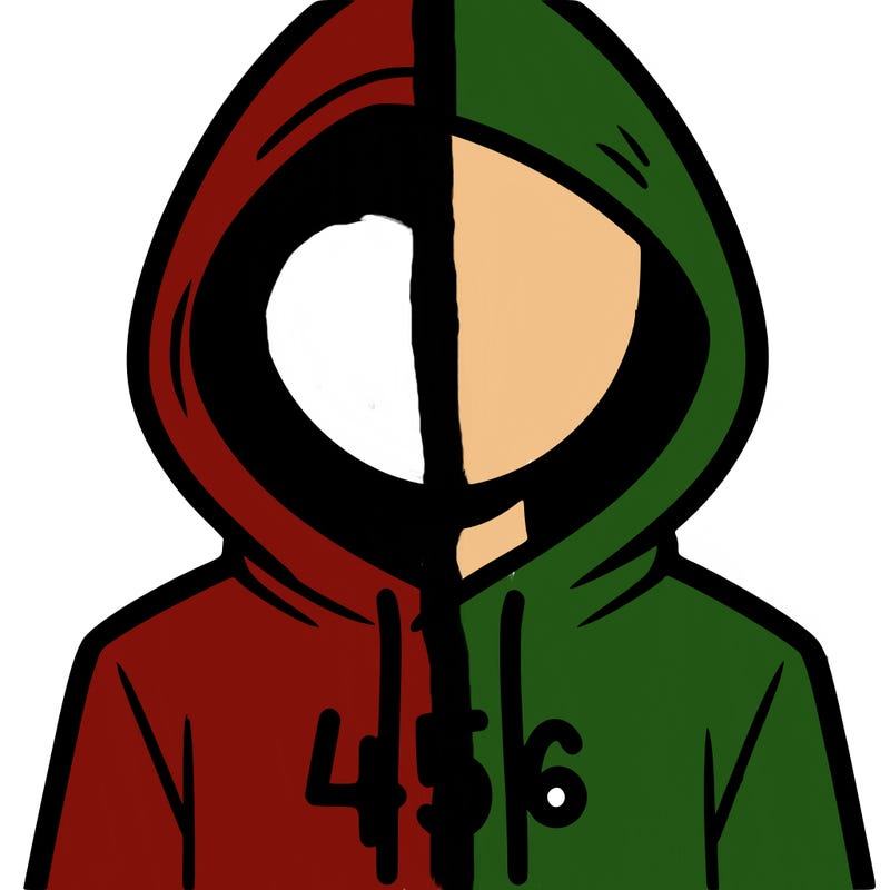 a person with non face waering a hoodie with a 456 symbol